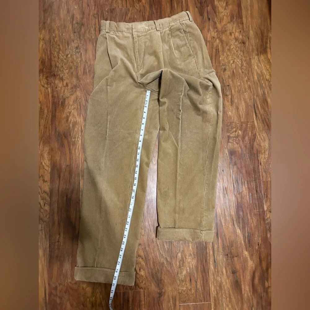 Vintage Corduroy Trousers Front Pleated Cuffed Hem Retro Swing 70s Flapper